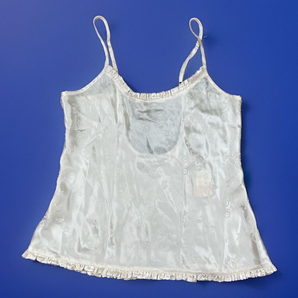VTG Private Luxuries Camisole Top Women's M White Cream Floral Satin Nightie NWT